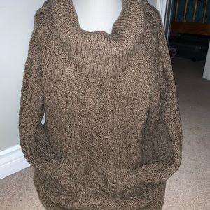 Vintage cable knit merino wool cowl neck XL